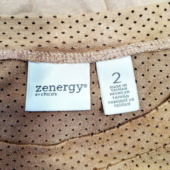 Zenergy by Chico's Tan Camel Faux Suede Tunic Top Batwing Perforated Plus Sz 2X - Picture 6 of 11